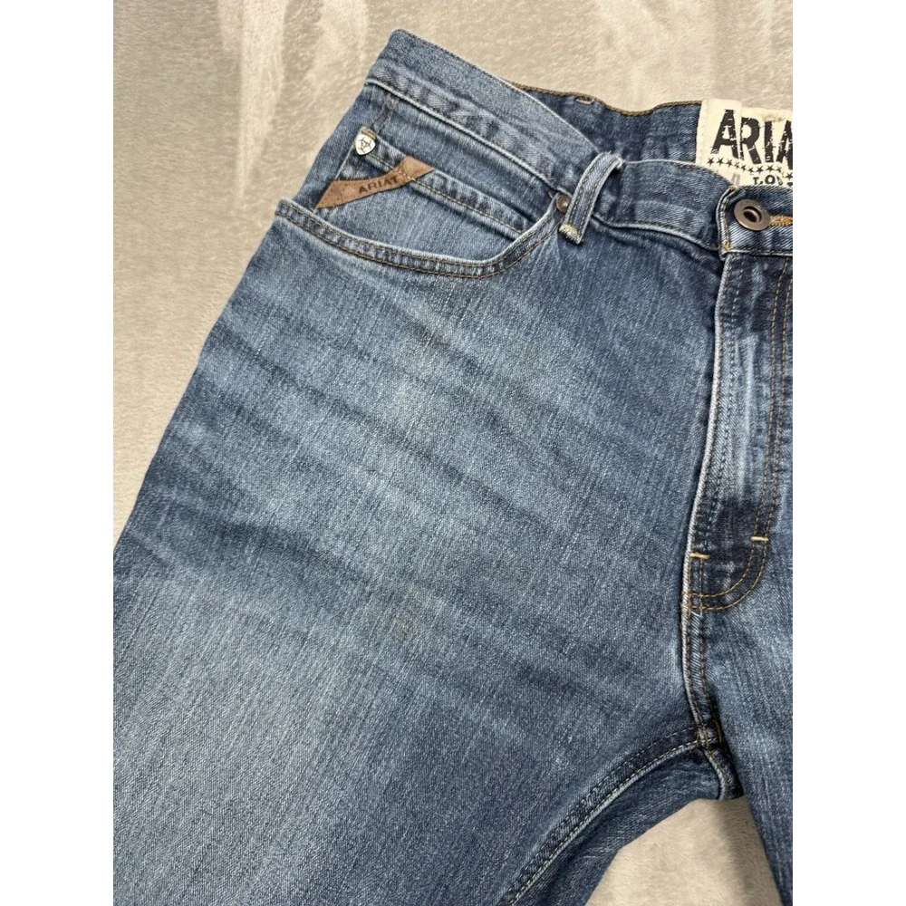 Ariat M4 Jeans Mens 36x34 Blue Denim Bootcut Stretch Embroidered Western Cowboy